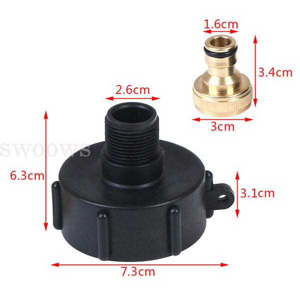 IBC Tank Adapter S60X6 Coarse Threaded Brass Garden Tap With 3/4" Hose Fitting