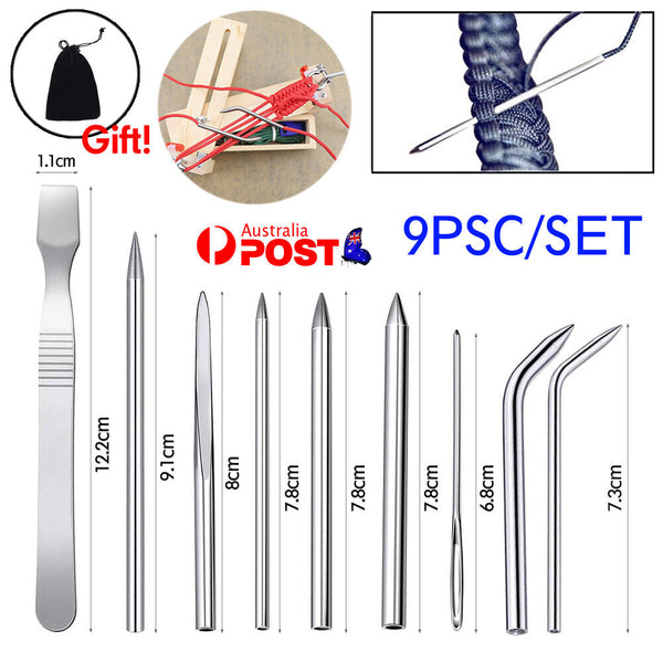 9 pcs Stainless Steel Paracord Bracelet Fid Lacing Stitching Needles Tool Set AU