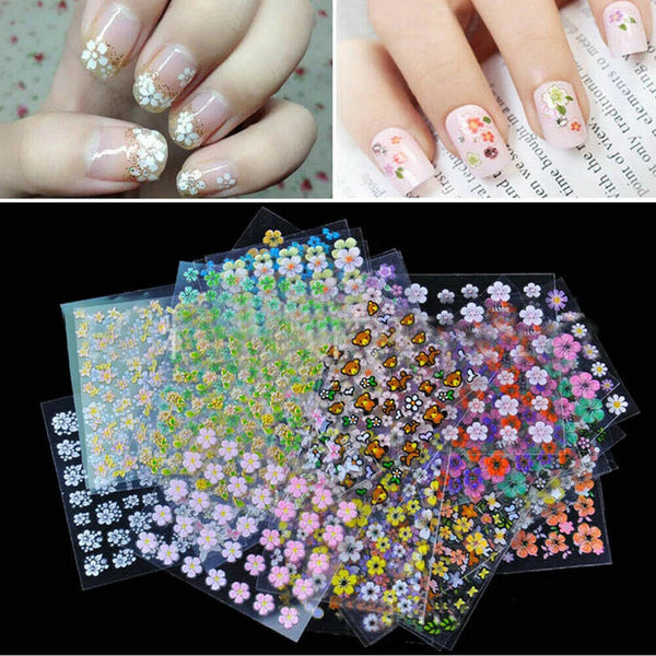 50-200Sheet Flower Decal Transfer Manicure 3D Nail DIY Sticker Tips Decoration