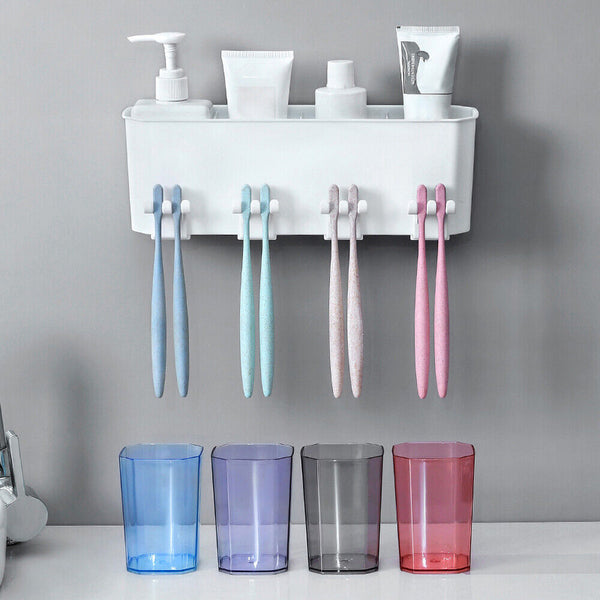 UP3 Bathroom Wall Mounted Toothbrush Holder Toothpaste Stand Storage Rack w/ Cup