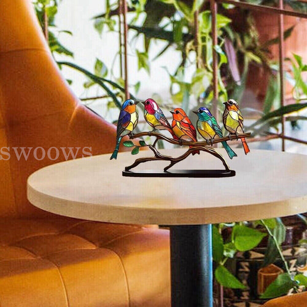 Stained Birds On Branch Desktop Ornaments For Bird Lover Home Decor Desk Decor