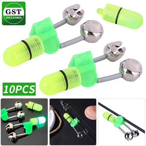 10x Night Fishing Twin Ring Light Bite Alarm Bells LED Outdoor Clip Rod Tip