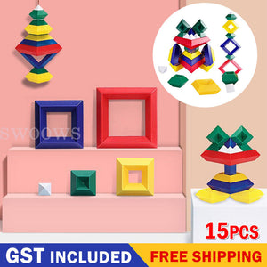 15pcs Pyramid Stacking Nesting Building Blocks Sensory Blocks for Preschool Kids