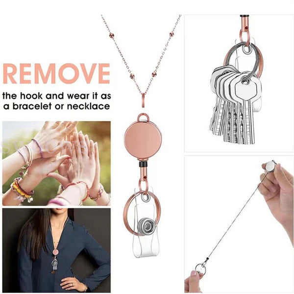 Retractable Badge Reel Lanyard with ID Card Holders Badge Holder Necklace
