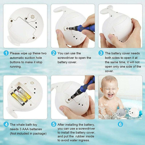 1/2X Whale Automatic Water Spray Bath Toy With LED Lights Baby Bathroom Toy Kids