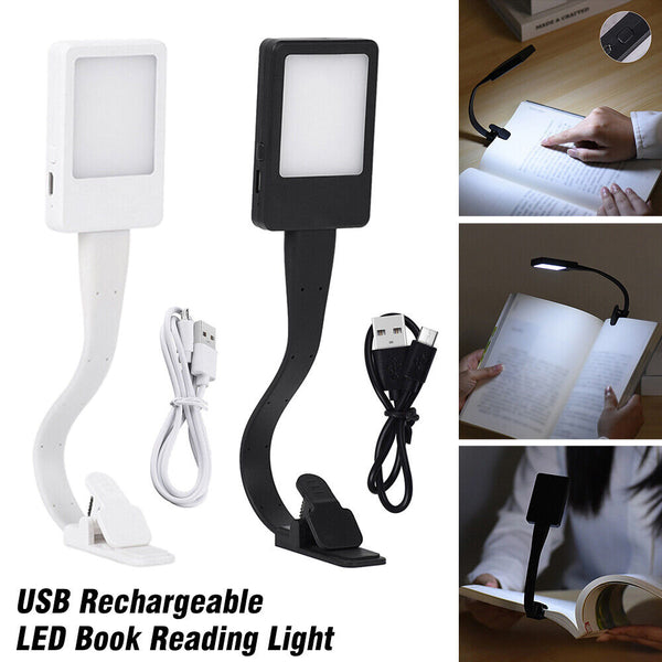 LED  Book Reading Light Lamp USB Rechargeable Flexible Clip On Bed Desk Table