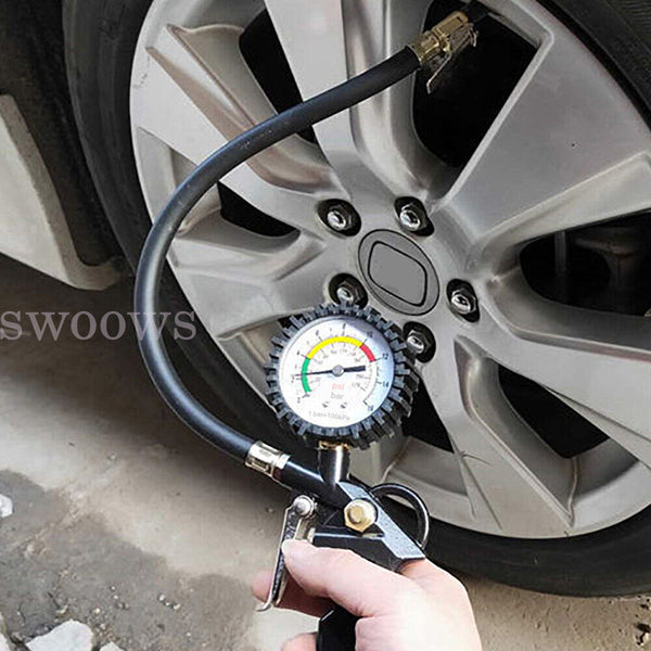 Tyre Pressure Gauge Air Tire Inflator Car Motorcycle Pump Hose Compressor Tool