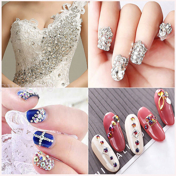 1440PCS ACRYLIC CRYSTAL FLAT BACK RHINESTONES NON-HOTFIX ASSORTED NAIL ART CRAFT