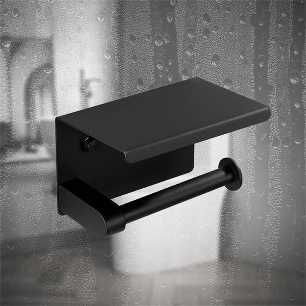 Stainless Steel Toilet Paper Roll Holder Storage Hooks Bathroom Washroom Black