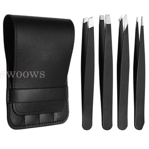 Professional Eyebrow Tweezers Set Plucker Puller Slanted Pointed Tip Manicure