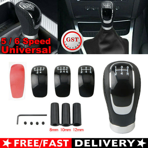 5/6 Speed 3 Cap Black PU Leather Manual Car Gear Shift Lever Shifter Stick Knob