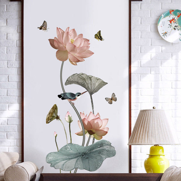 Removable PVC Decal Art Mural Gift Lotus Flowers Wall Stickers Kids Home Decor