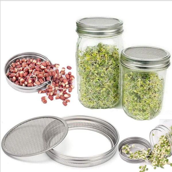 Seed Sprouter Germination Cover Kit Sprouting Mason Jars with Lids & Stands 2Set