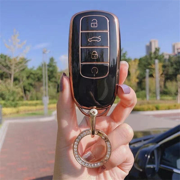 TPU Car Remote Key Fob Case Cover For Chery Omoda 5 Black Gold Keyring