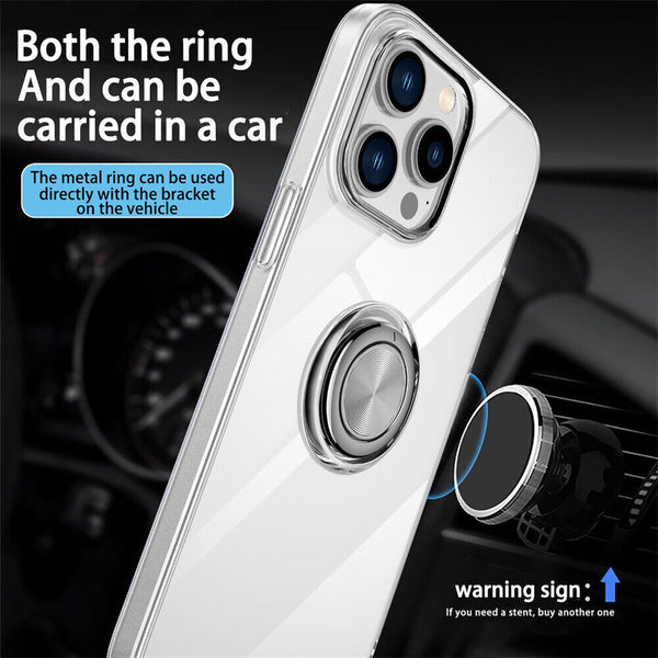 Transparent TPU Metal Ring Stand Cover Skin For iPhone 14 12 11 13 Pro Max Case