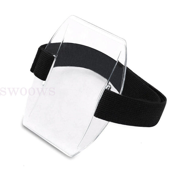 1/5 X Vertical Armband Security ID Card Photo Badge Holder Clear Elastic Strap