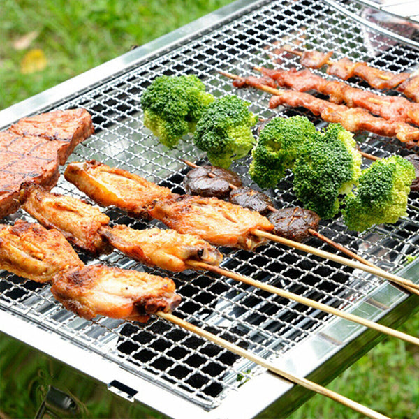 2X BBQ Grill Mesh Camping Cooking Hibachi Yakitori Stainless Steel 44cmx26cm AU