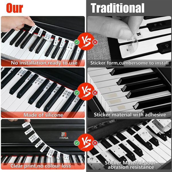 Removable Piano Keyboard Note Labels Reusable Silicone Piano Stickers 88 Keys