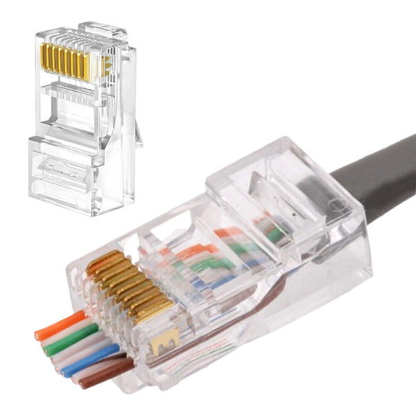 10-50X RJ45 Pass Through CAT6 Connector Modular Plug CAT5e CAT5 Network Ethernet