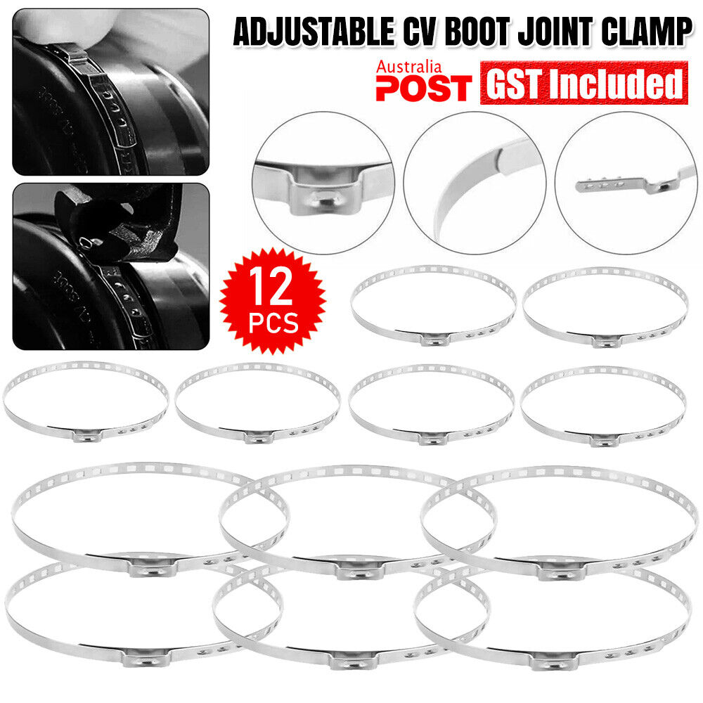 12X Adjustable CV Boot Joint Clamp Stainless Steel Clamps Clips 2 Size Universal