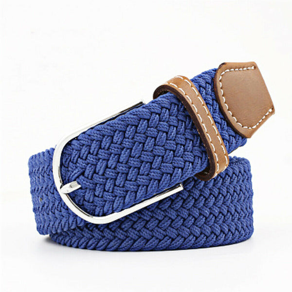 Unisex Stretch Elastic Braided Woven Canvas Buckle Jeans Waist Belt Waistband