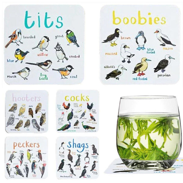 Set of 6 Bird Pun Coasters Funny Coasters Table Protect Cup Mugs Mat for Drink