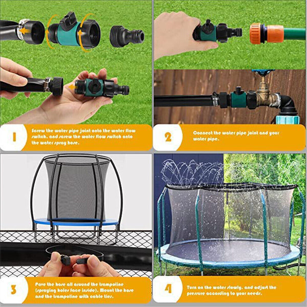 Trampoline Water Game Sprinkler For Kids Outdoor Summer Fun Backyard Waterpark