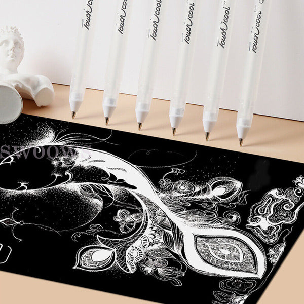 3Pcs White Gel Ink Marker Pen Drawing Art Fine Tip Sketching Painting Tool 0.8mm