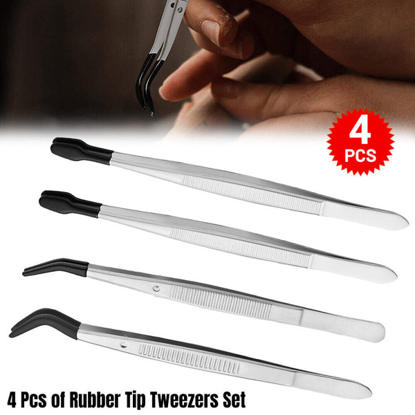 4pcs Portable Rubber Tip Tweezers for Craft Laboratory Industrial Hobby Tweezer