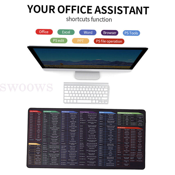 Large Shortcut Mouse Pad Extended Office Mouse Pad with Stitched Edges Wat