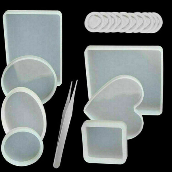 18 Pcs Resin Casting Molds Silicone Mold Pendant Tray Jewelry Mould Craft Kit AU