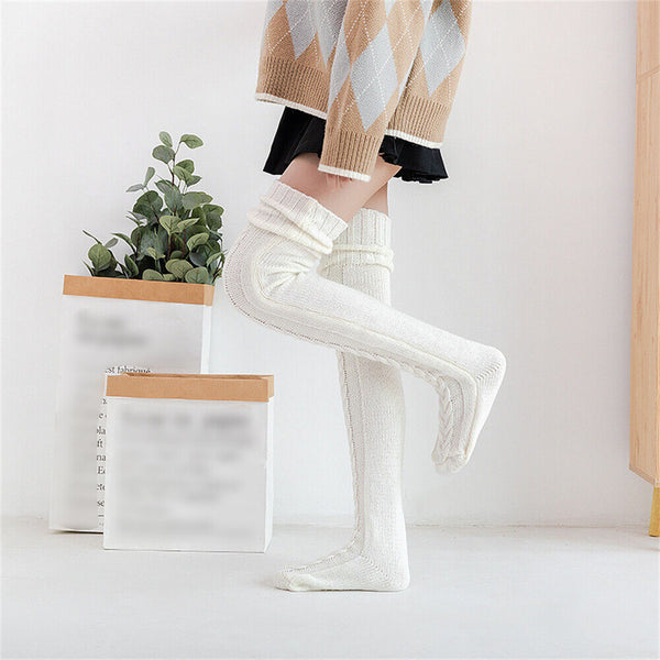 1/2 Women Thigh High Socks Extra Long Woolen Knit Warm Thick Tall Long Stockings