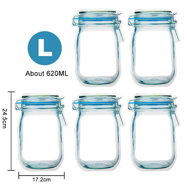 Mason Jar Reusable Style Pack Food Washable Storage Bags PE Stand Pouch Bag