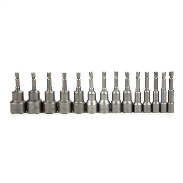 14 Size Socket Magnetic Nut Driver Set Drill Bit Adapter 1/4'' Hex Shank 6-19MM