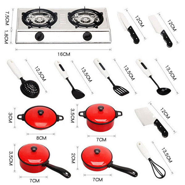 13Pcs Kids Play Kitchen Food Toys Cooking Utensils Pots Pans Accessories Set