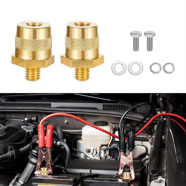 2pcs M8 Battery Terminal Connector Brass Tone Post Adapter/Stud Screws Nuts AU