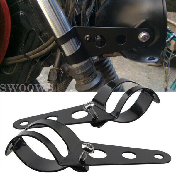 1 Pair Black New Headlight Bracket Mount Clamp Black Steel 39mm-51mm  fork