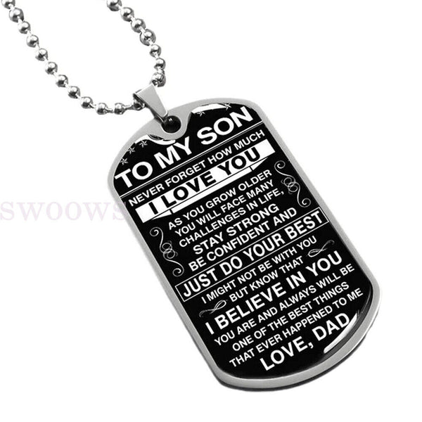 Stainless Steel To My Son Dog Tag Necklace Mother Father Love Mom Dad Graduation