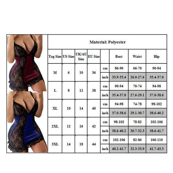 Women Sexy Lace Lingerie Babydoll Bodycon Nightdress Nighties Dress Plus Size