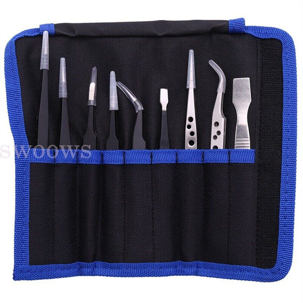 9 Pcs Tweezers Set Stainless Steel -Static Precision Tweezers for Electronic MS3