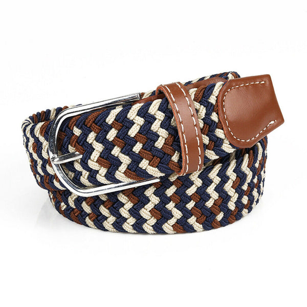 Unisex Stretch Elastic Braided Woven Canvas Buckle Jeans Waist Belt Waistband