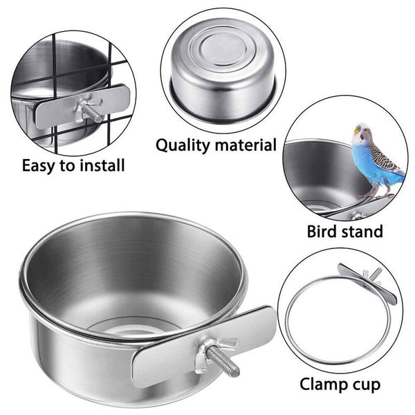 1-3 10/12/14cm Parrot Pet Stainless Steel Food Water Bowl Bird Feeder Crate Cage