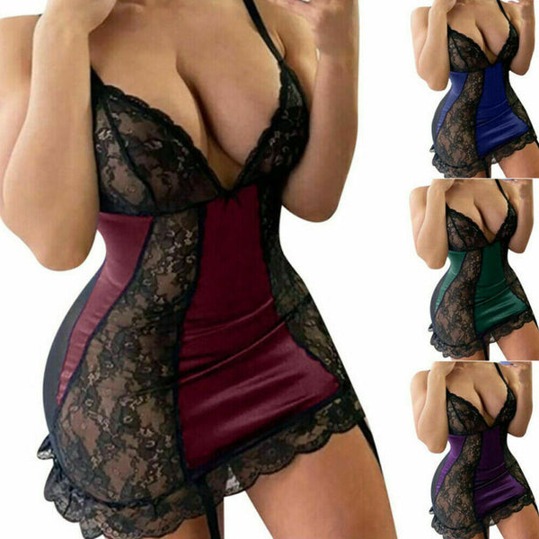 Women Sexy Lace Lingerie Babydoll Bodycon Nightdress Nighties Dress Plus Size