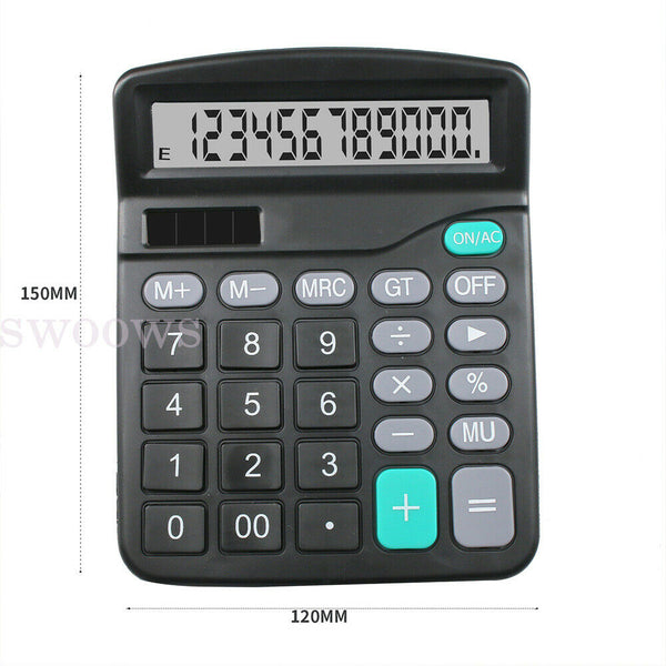 Solar Electronic Desk Calculator Extra Large Display Business Battery 12 Digit