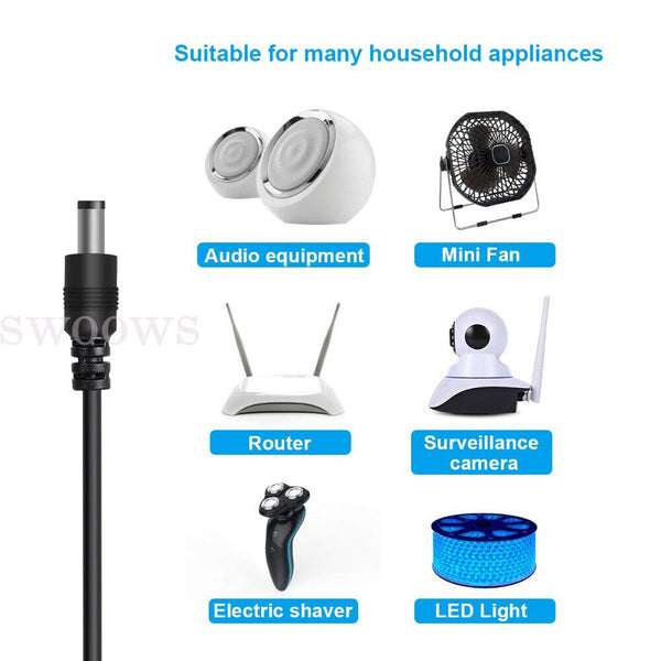 11-20Tips USB to 5.5 mm/2.1 mm 5 Volt DC Barrel Jack Plug Charging 1M Power Cord