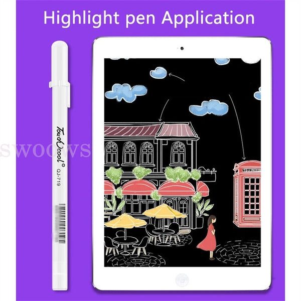 3Pcs White Gel Ink Marker Pen Drawing Art Fine Tip Sketching Painting Tool 0.8mm