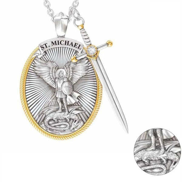 The Archangel St Michael Pendant Prayer Catholic Patron Necklace Sword Lord Gift