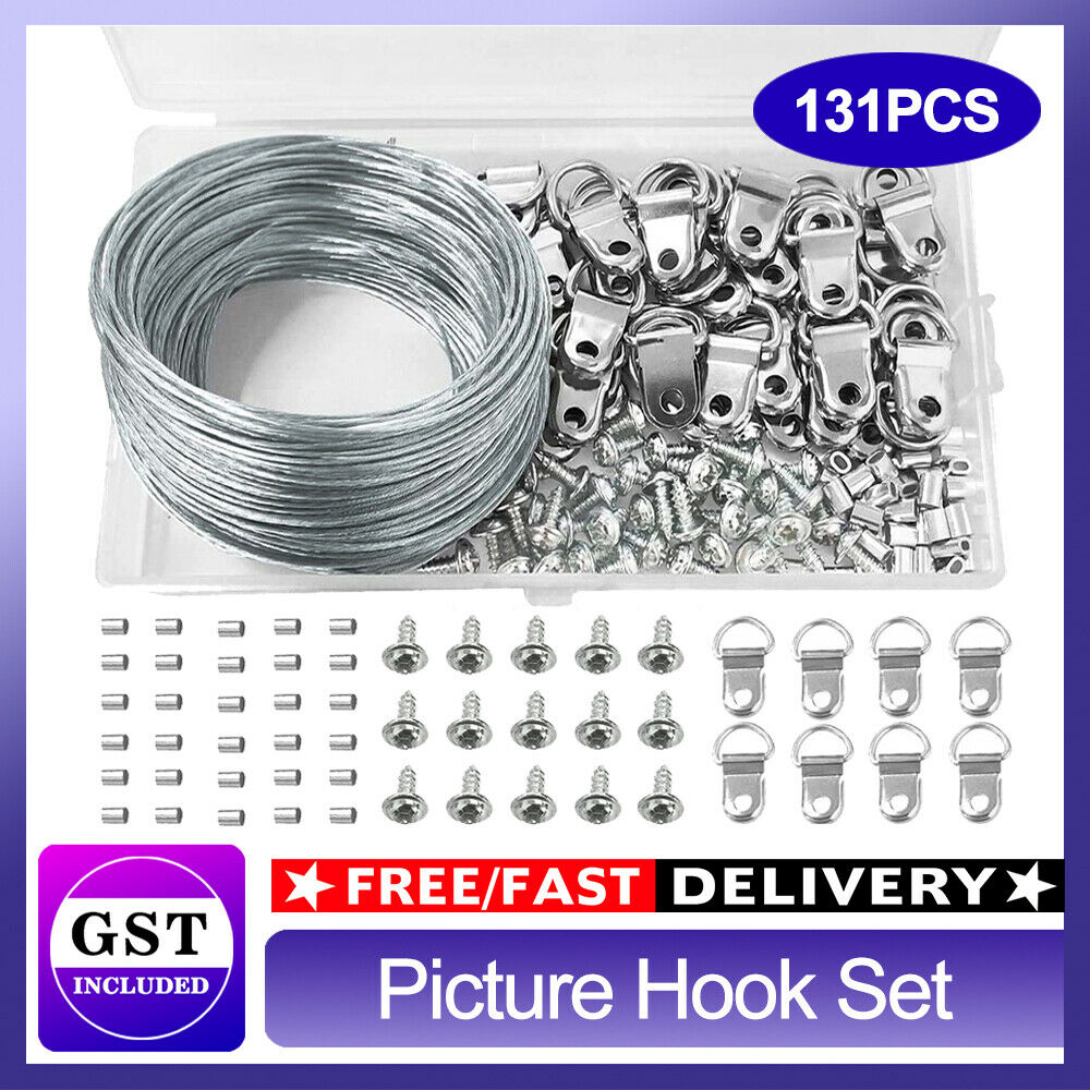 Stainless Steel Picture Hangers Hooks 30M Wire Photo Frame Hanging Kit D Ring