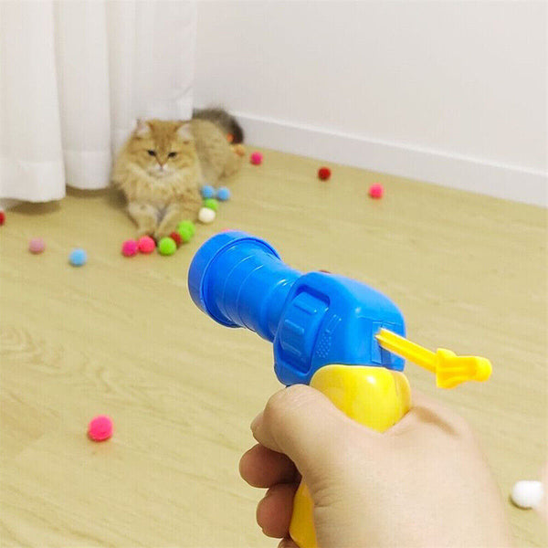 Cat Ball Gun Interactive Toy with 30pcs Colourful Stretch Plush Pom Pom Ball