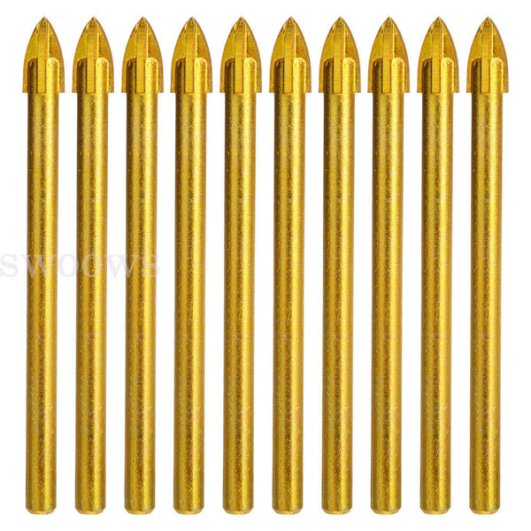 10x Titanium Ceramic Tile Glass Drill Bit Tungsten Carbide Cross Spear Head 6mm